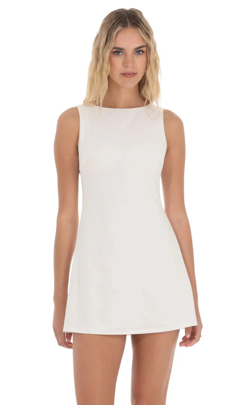 High Neck Dress in White