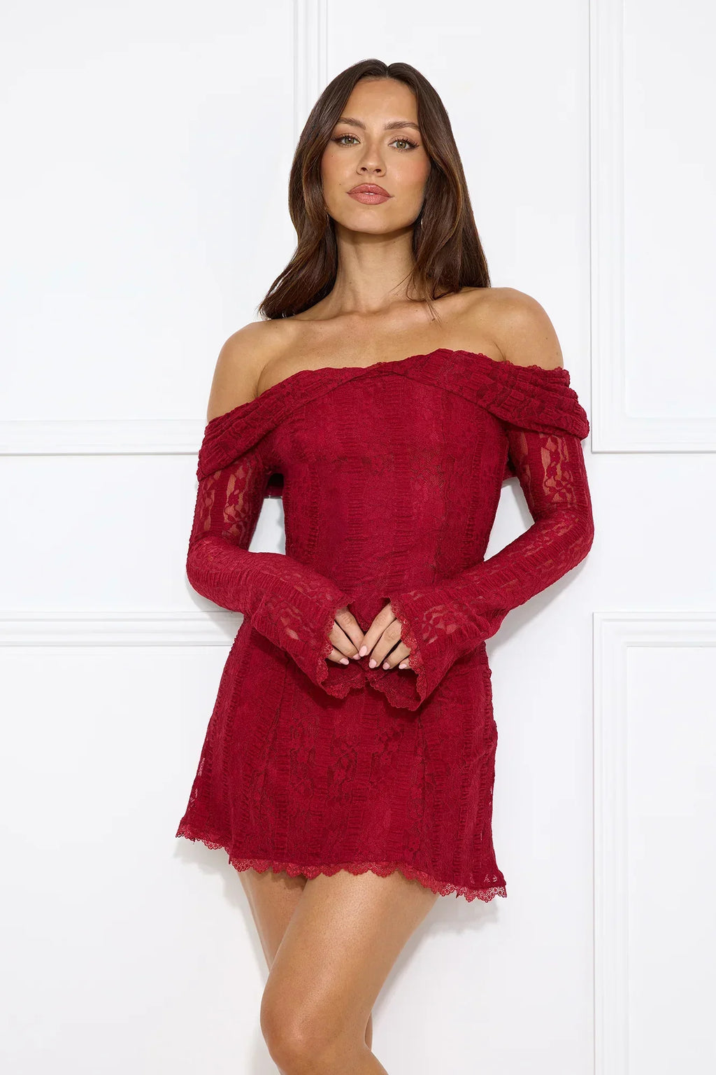 Secret Smile Lace Off Shoulder Mini Dress