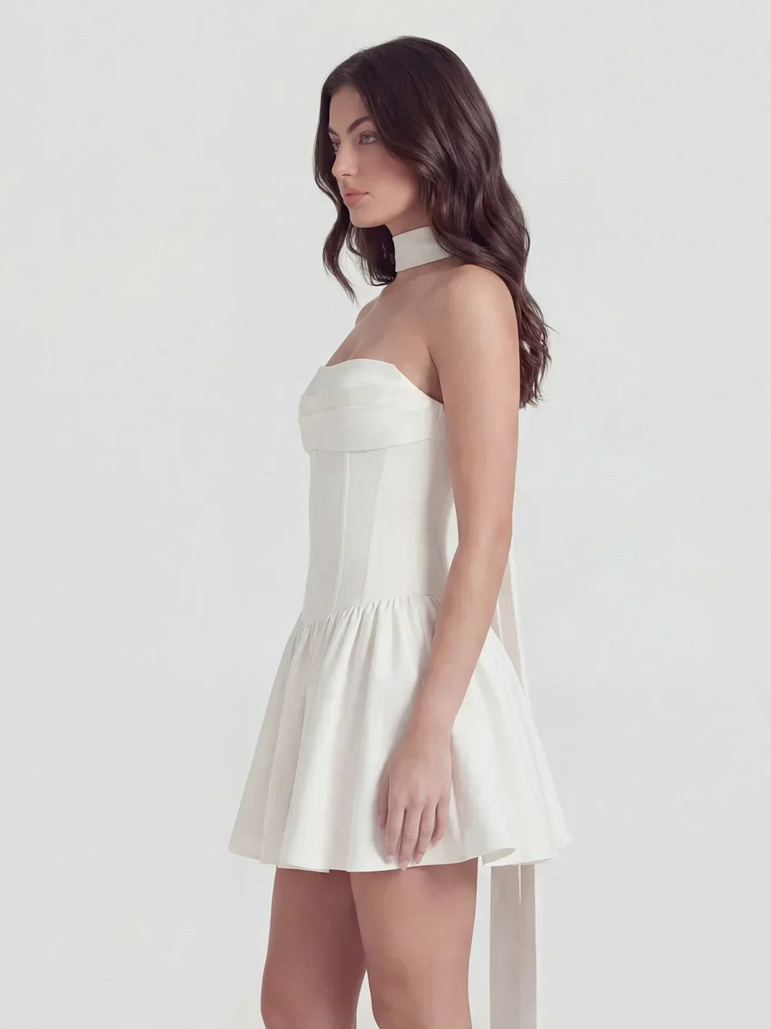 Ribbon Strapless Corset Mini Dress With Scarf Detail