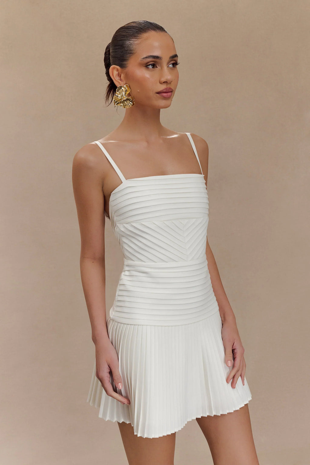 Rylee Multi Pleat Mini Dress - White