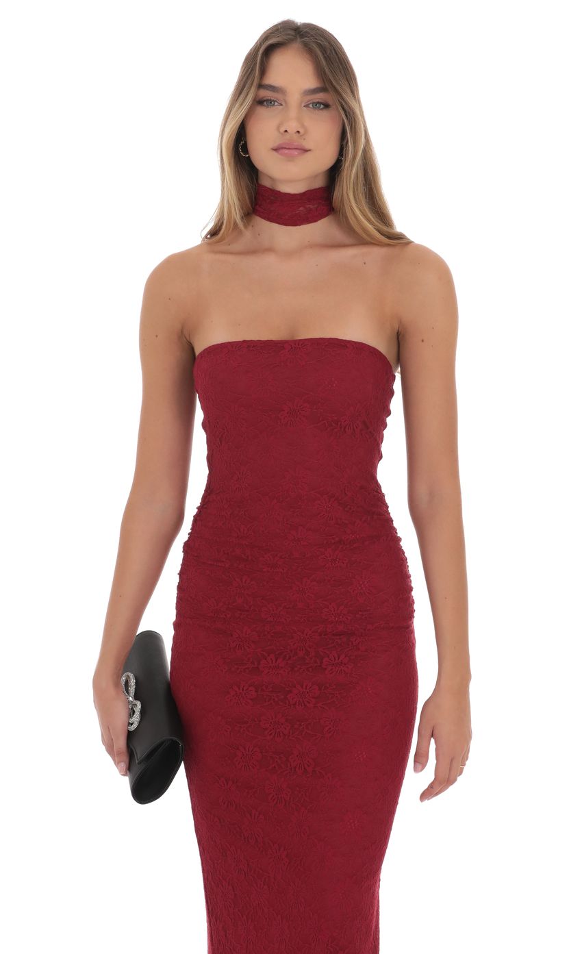 Scarf Lace Maxi Dress in Maroon
