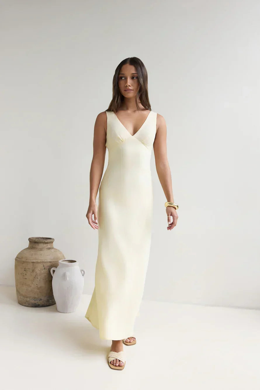 Lost In Daydreams Satin Maxi Dress Yellow