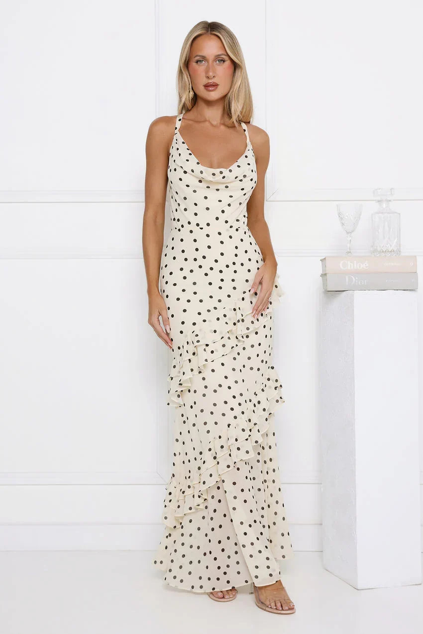 Trends To Come Polka Dot Maxi Dress Cream