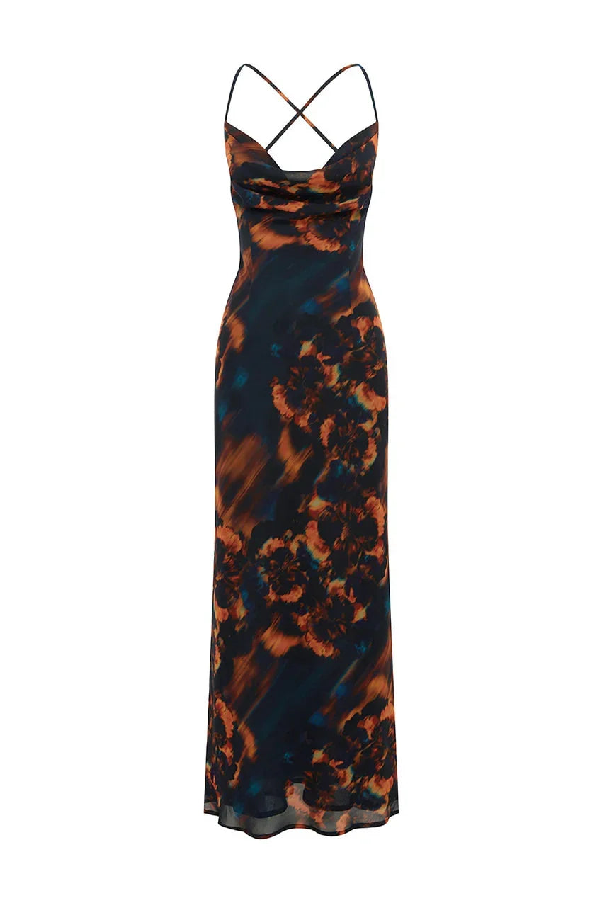 Brigette Cowl Cross Back Maxi Dress Valina Orange