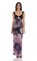 Cutout Lace Floral Maxi Dress in Purple