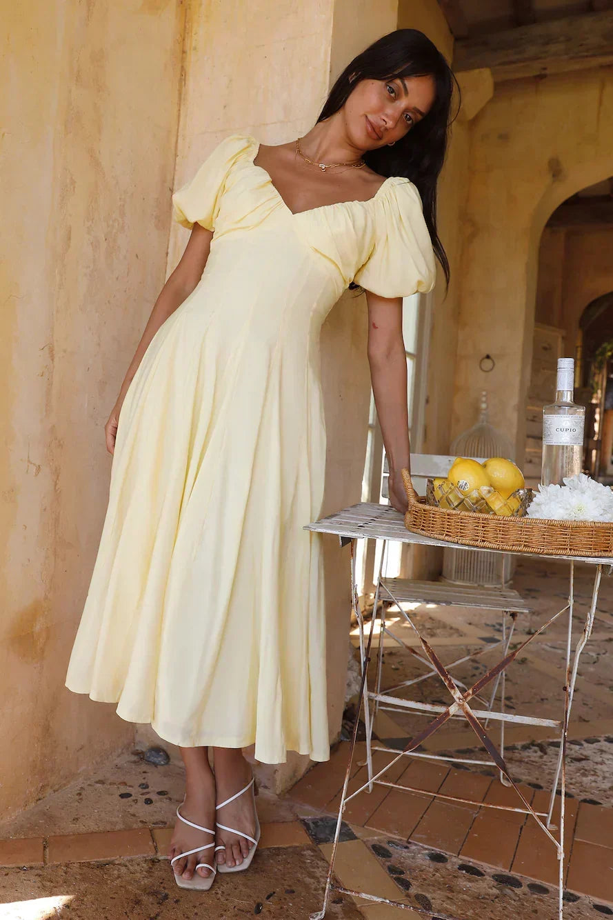 Force of Habit Midi Dress Yellow