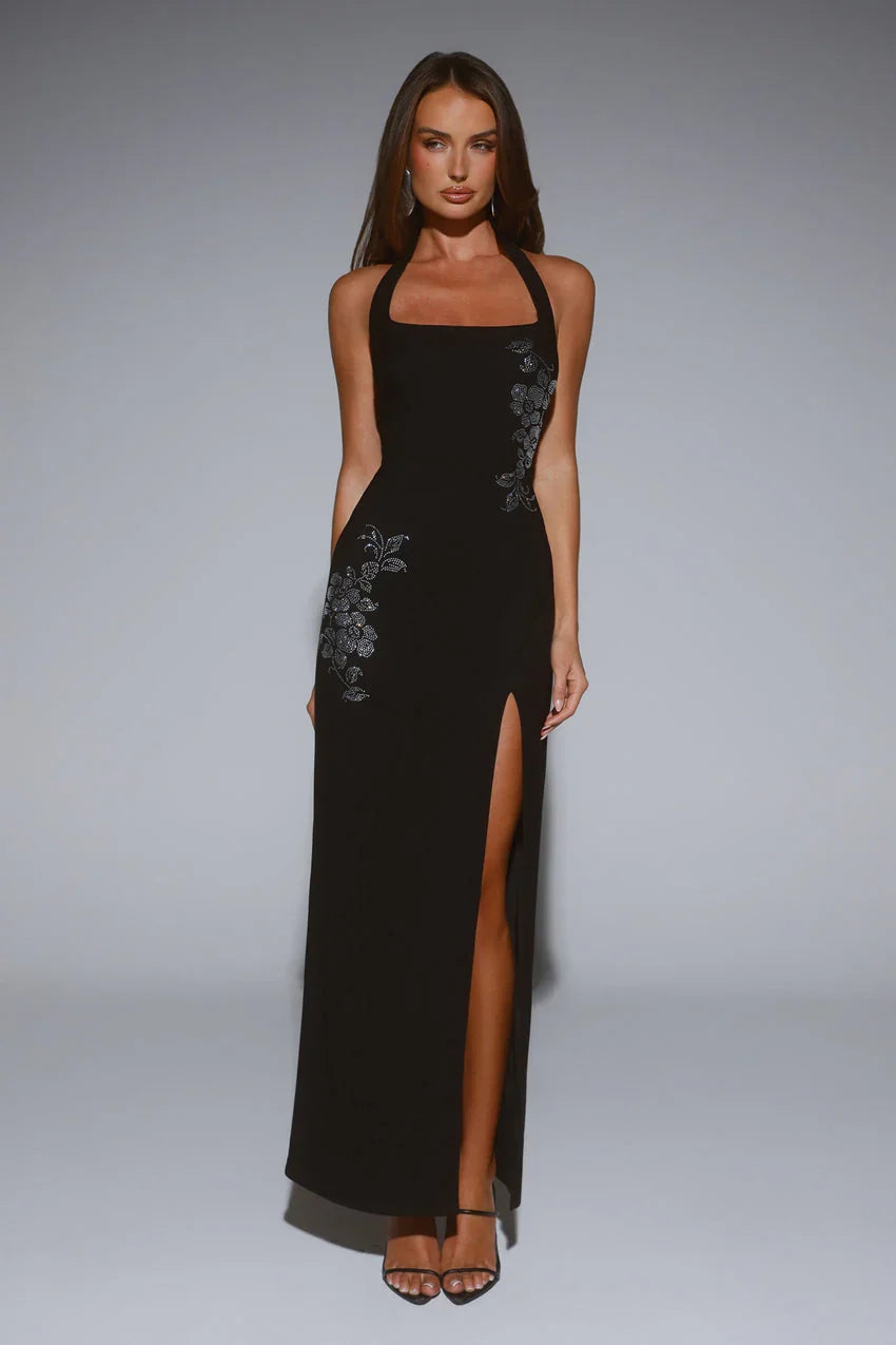 Too Hot To Miss Halter Maxi Dress Black