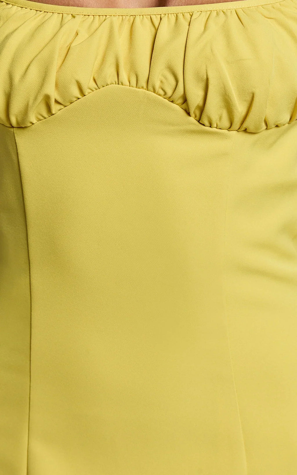 Karina Midi Dress - Ruched Bust Tie Shoulder Fit and Flare Dress in Lemon