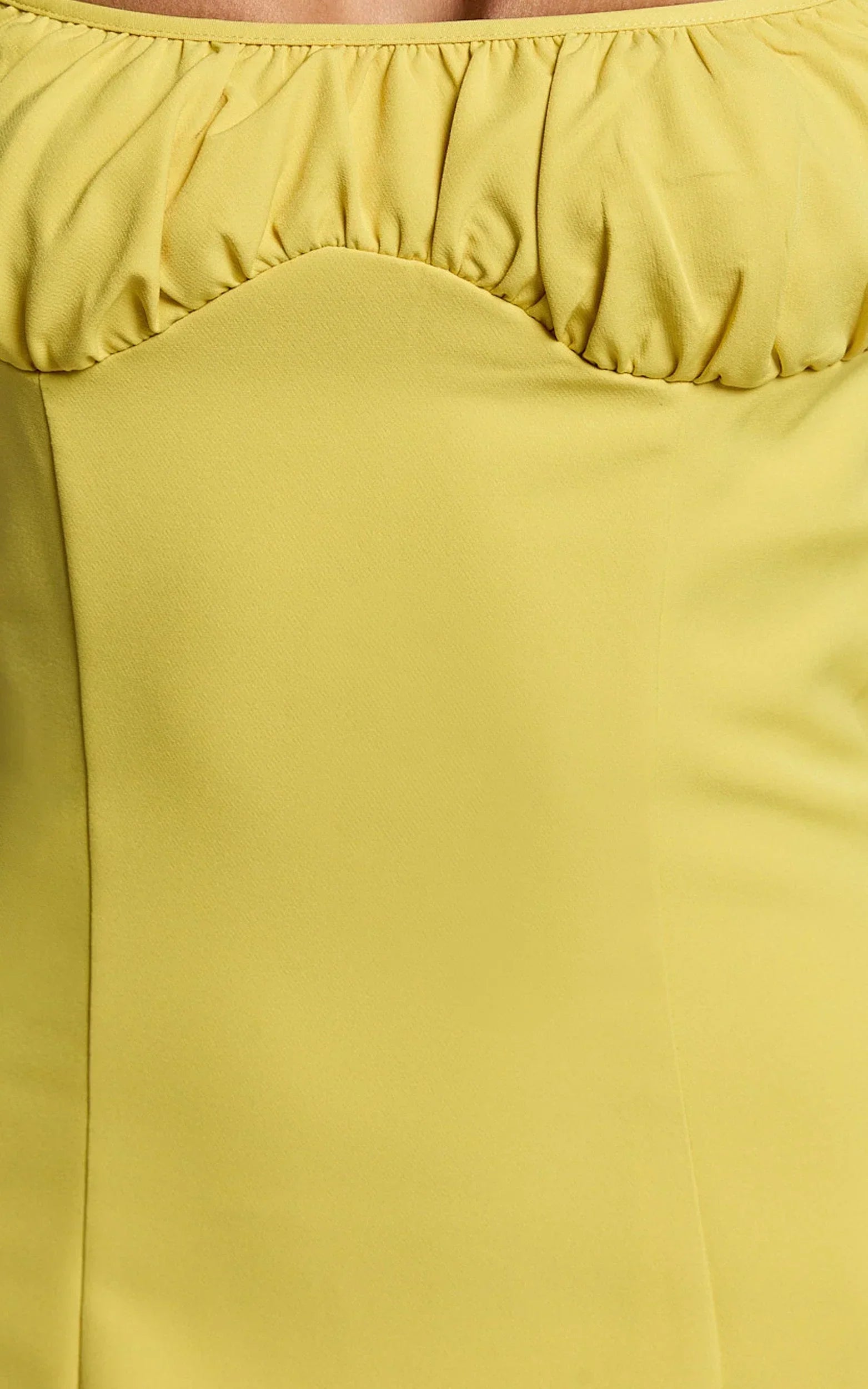Karina Midi Dress - Ruched Bust Tie Shoulder Fit and Flare Dress in Lemon