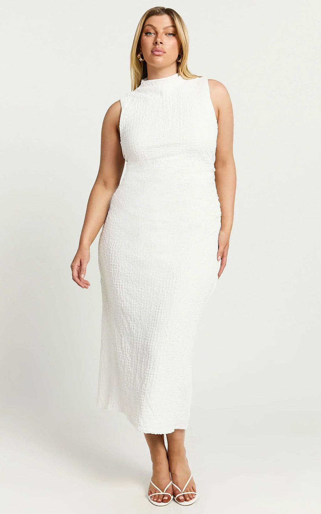 Aleks Midi Dress - High Neck Bodycon Dress In Off White