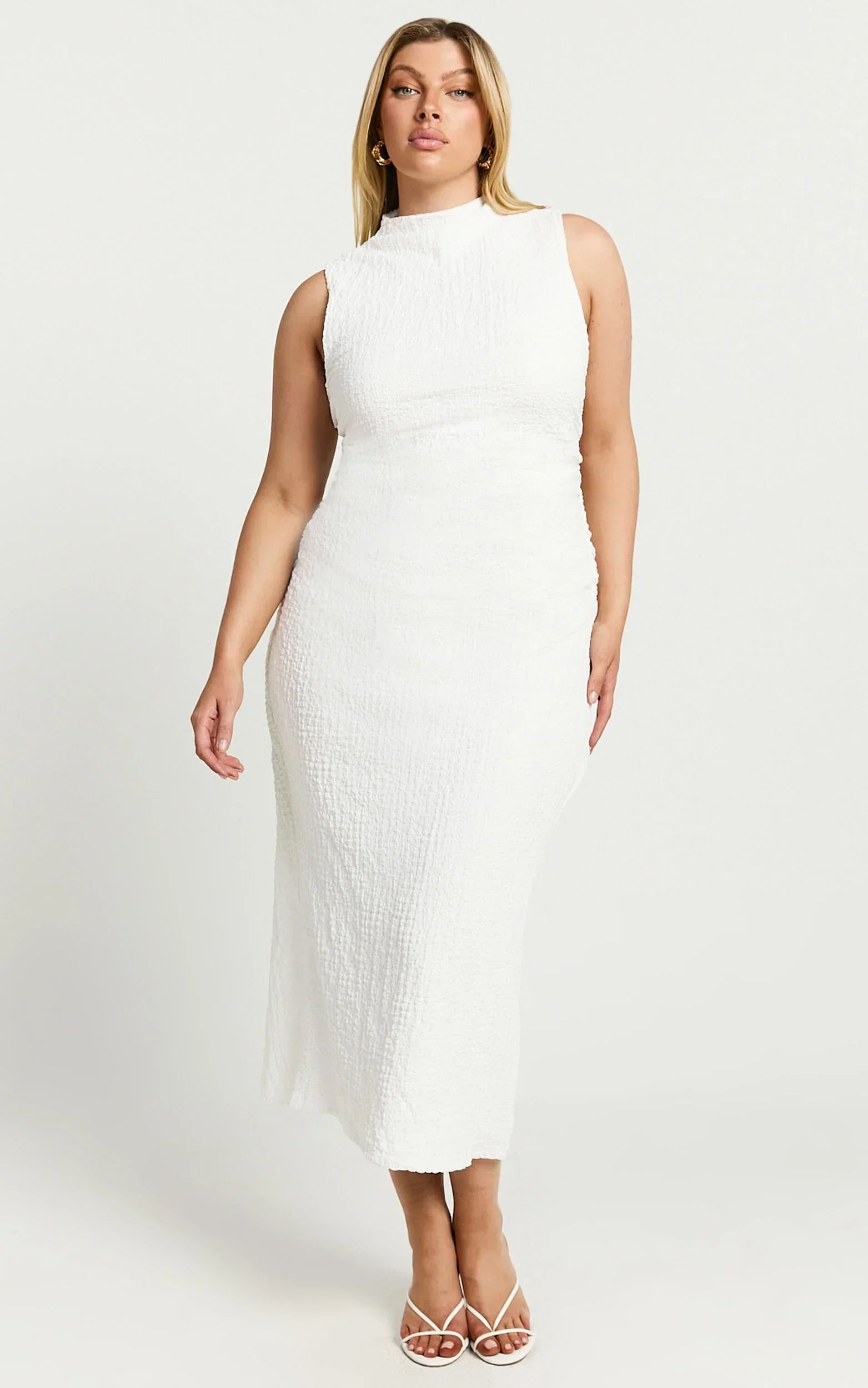 Aleks Midi Dress - High Neck Bodycon Dress In Off White