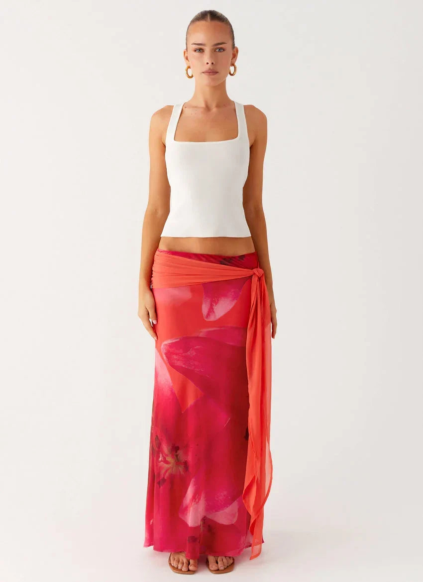 Raya Maxi Skirt - Peach Watermelon Flower