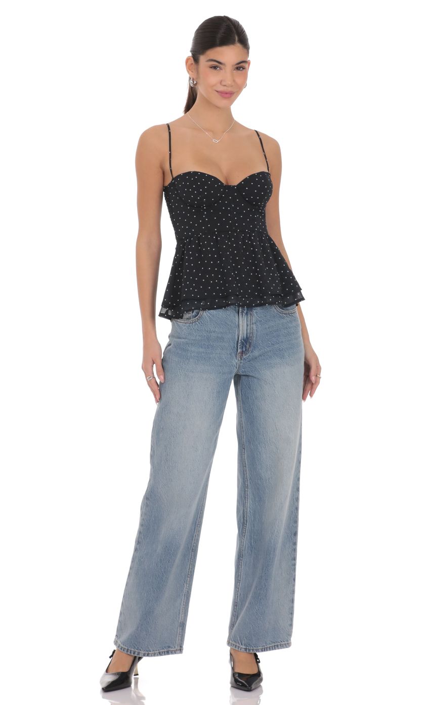 Polka Dot Peplum Top in Black