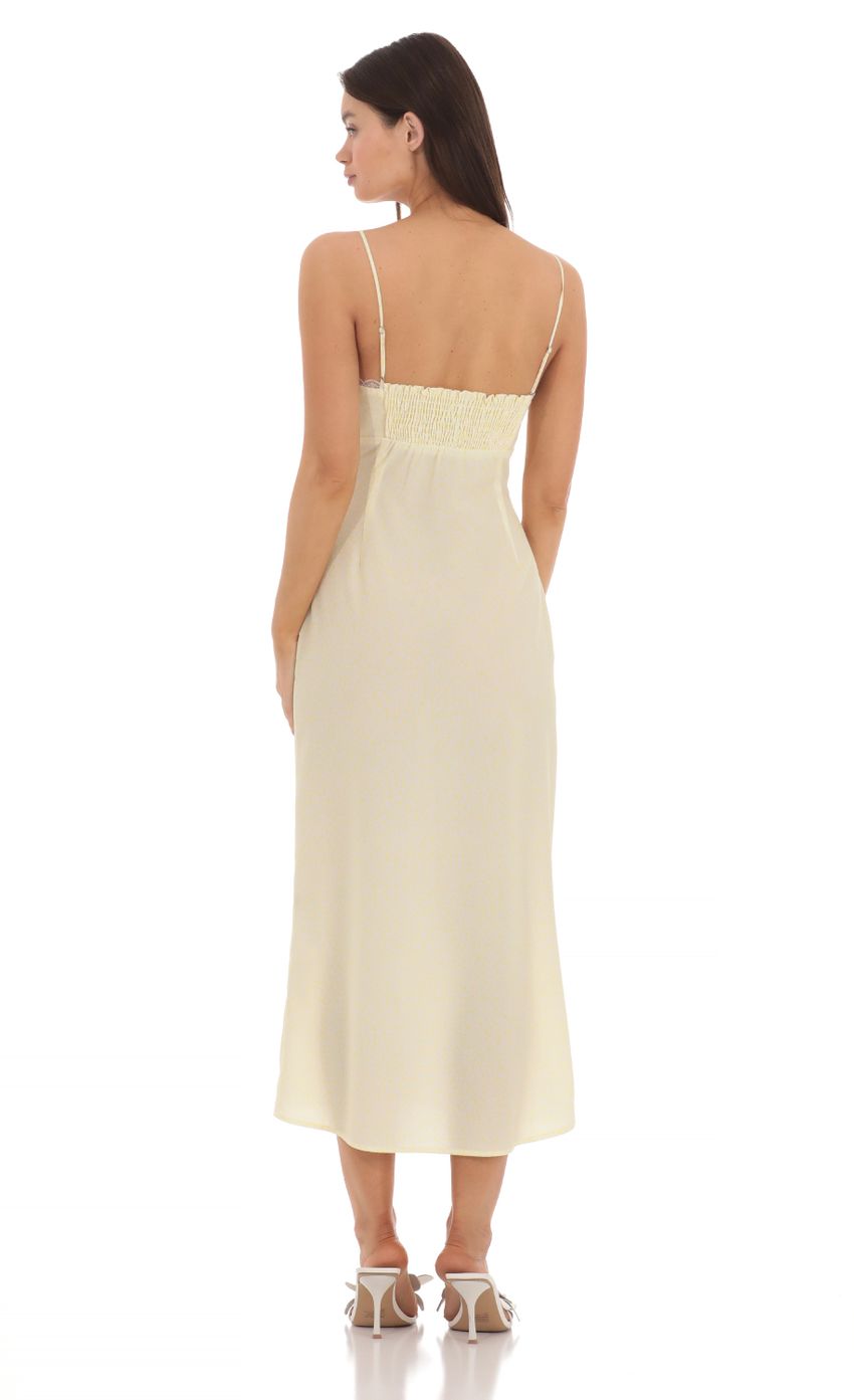 Lace Trim Front Tie Midi Dress in Yellow
