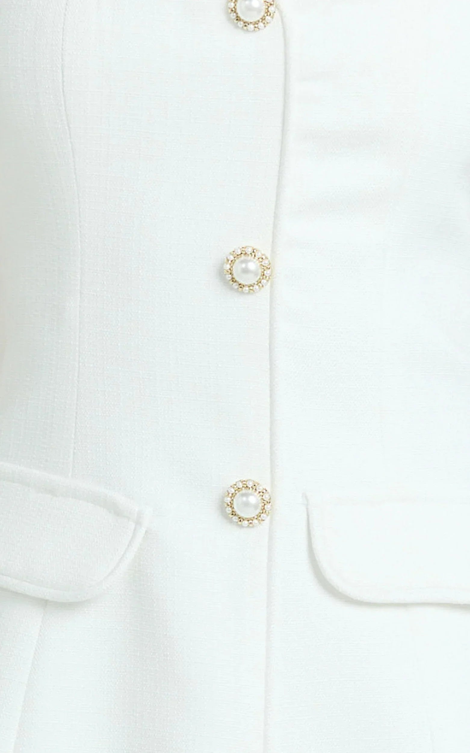 Patsy Mini Dress - Boucle Cap Sleeve Button Front Fitted Dress in White