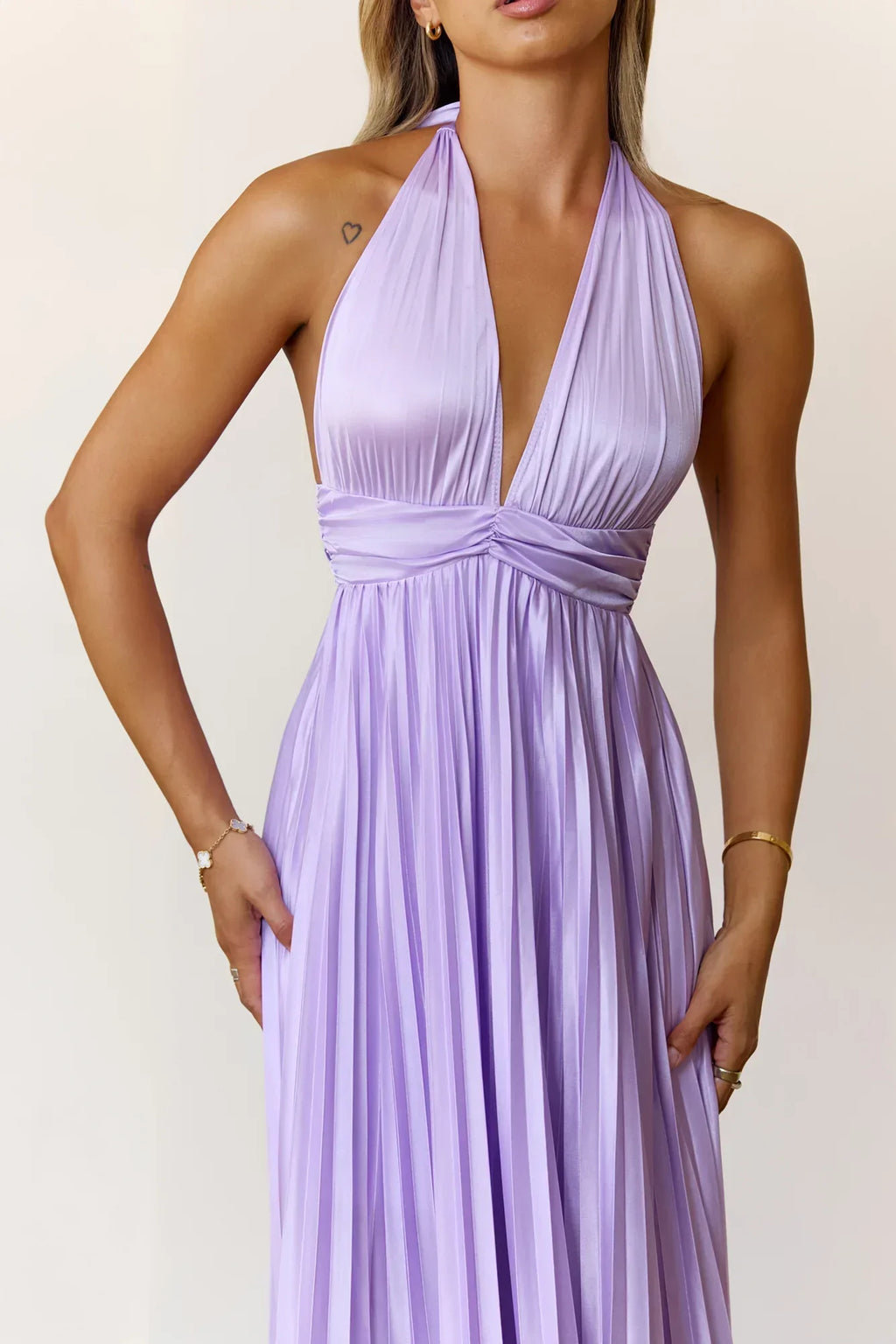 Shimmering Sea Pleated Halter Maxi Dress