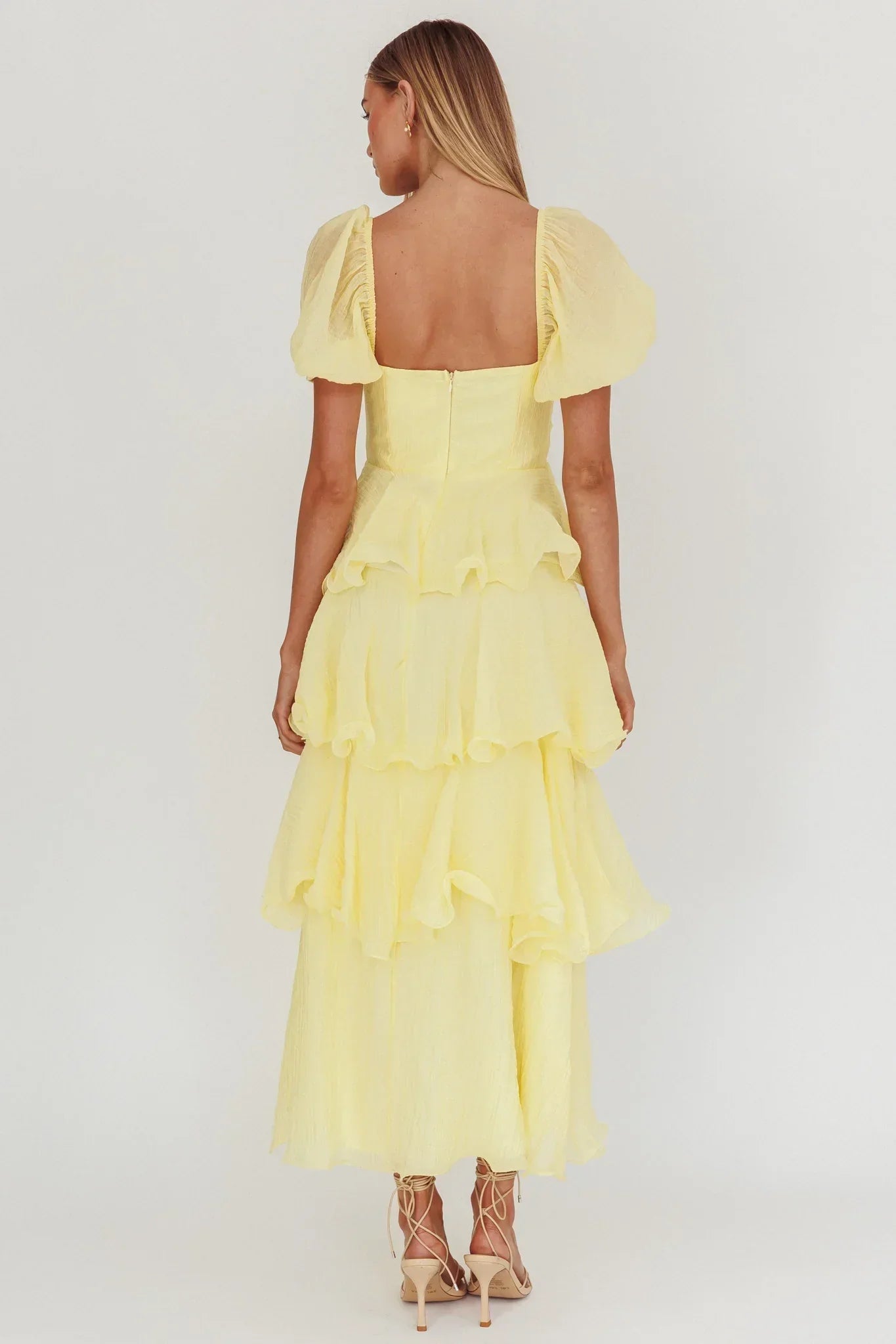 Giavana Puff Sleeve Layered Maxi Dress Lemon