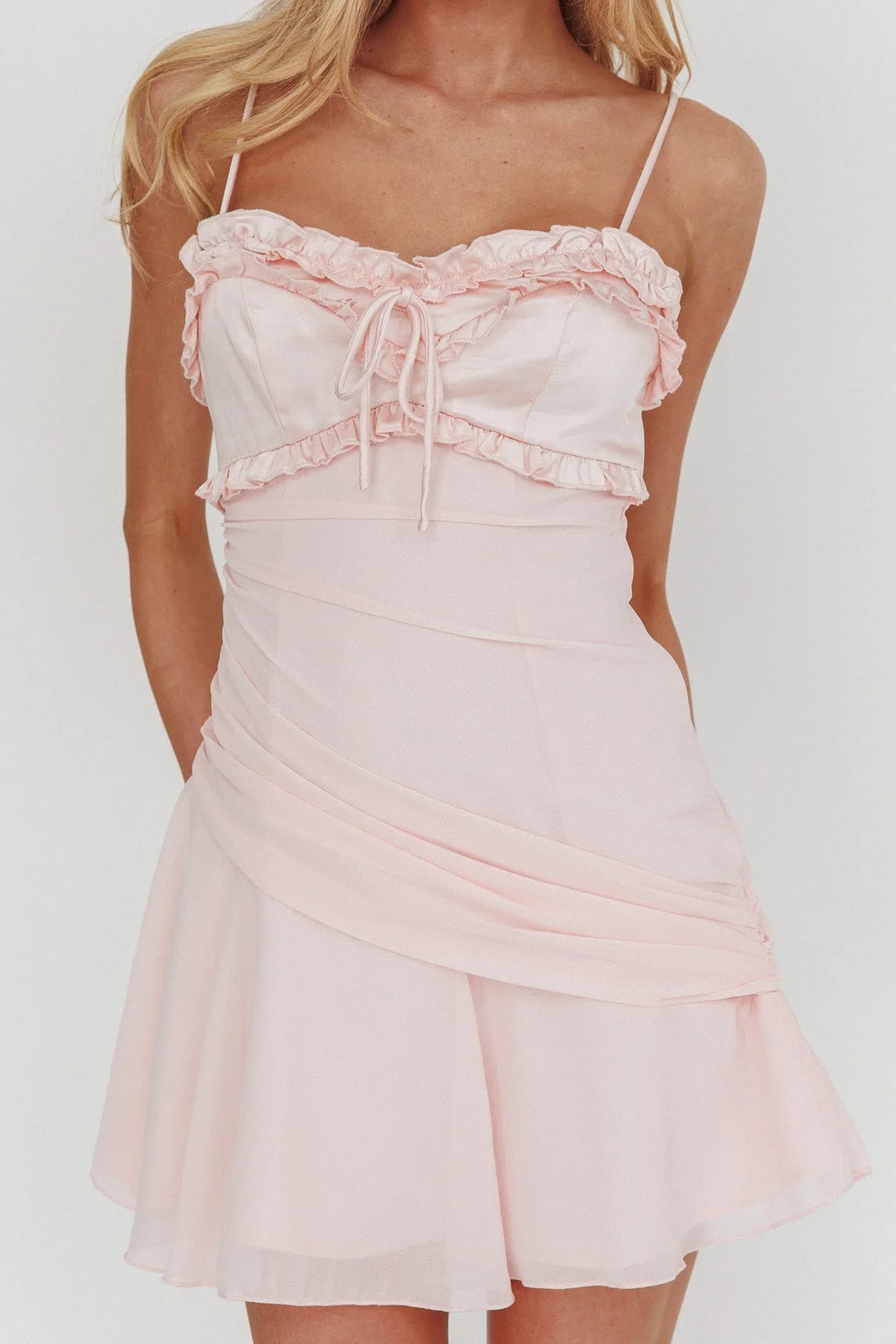 Dainty Frill Trim Mini Dress Pink