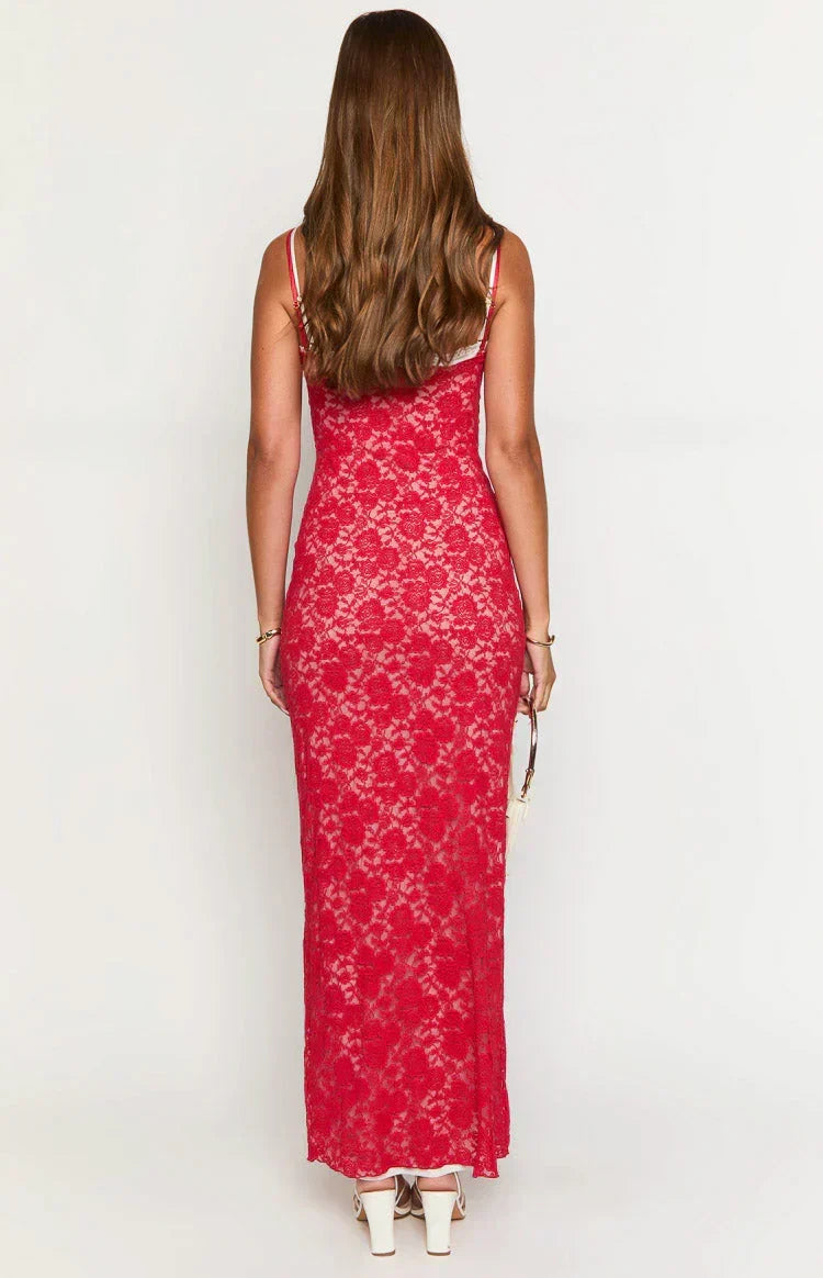 Kata Red Lace Maxi Dress