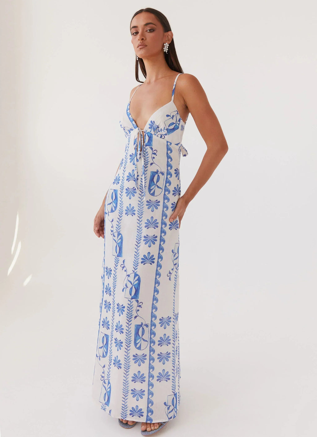 Flora Linen Maxi Dress - Floral Wave
