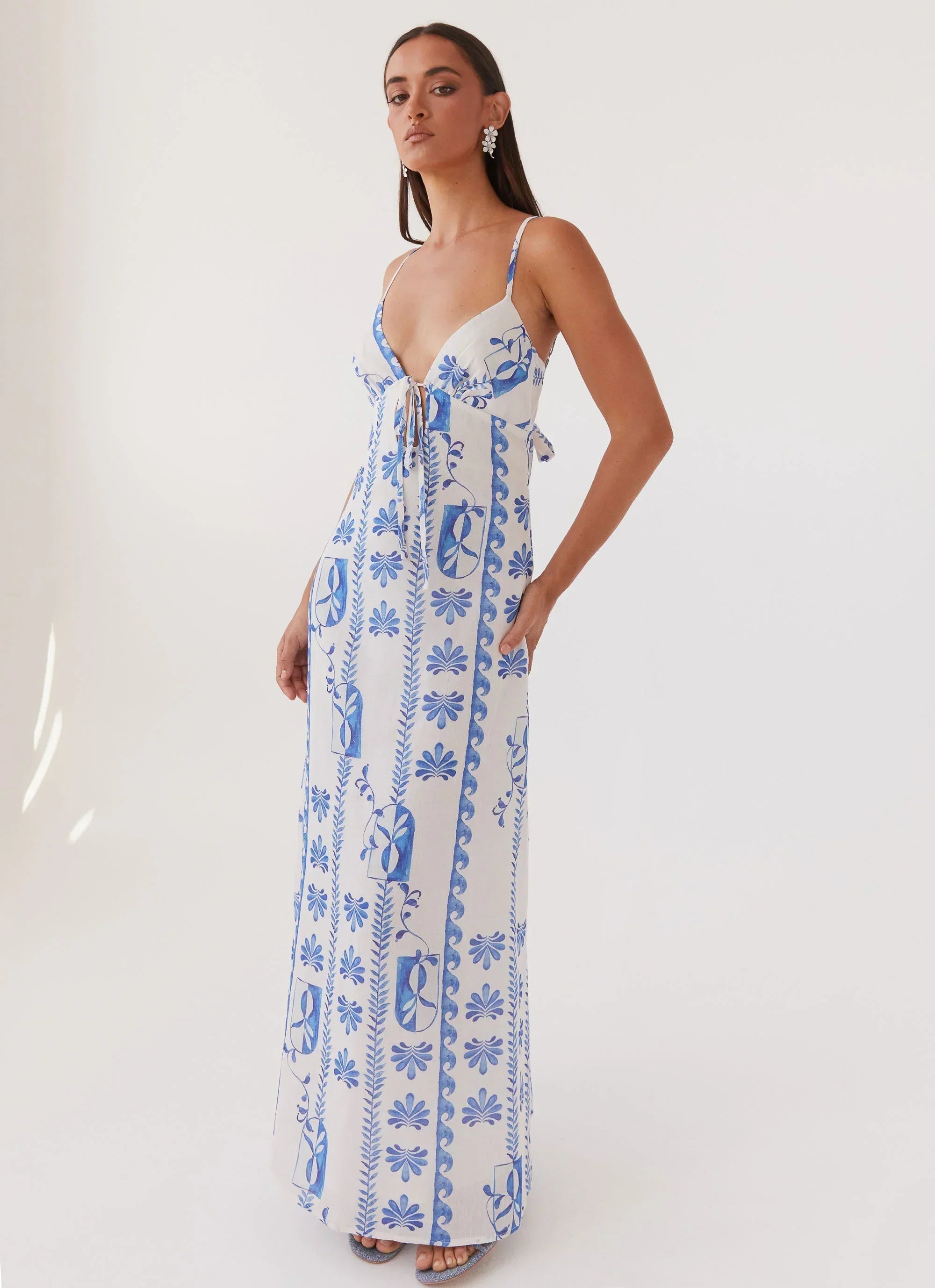 Flora Linen Maxi Dress - Floral Wave