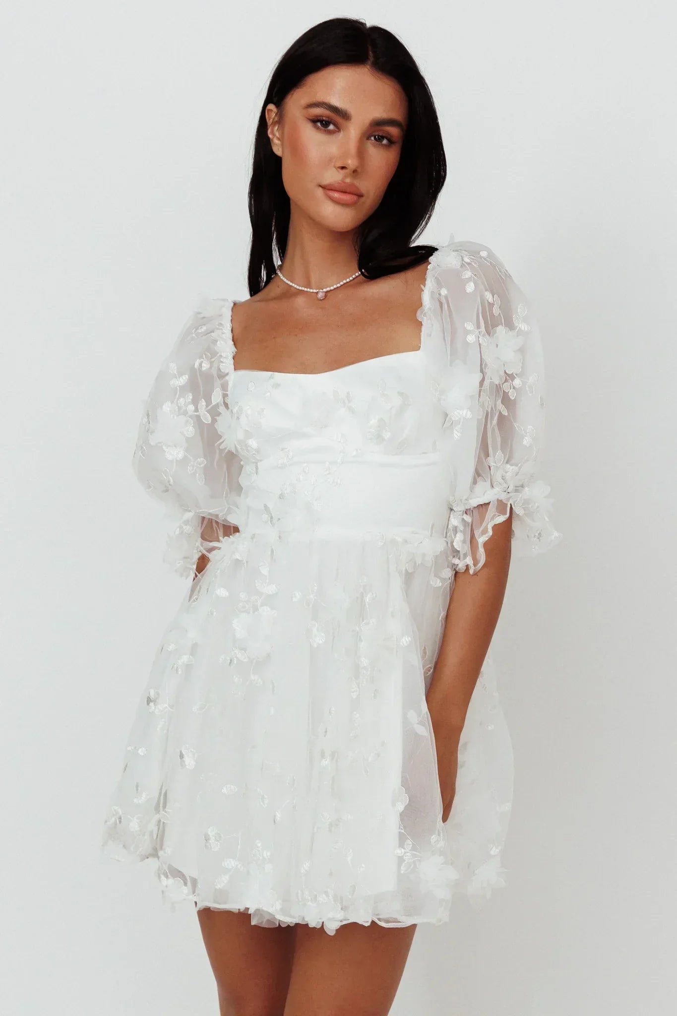 I've Got Sunshine Ruffle Strap Mini Dress Embellished White