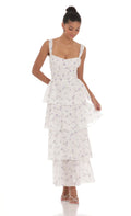 Floral Ruffle Maxi Dress in White