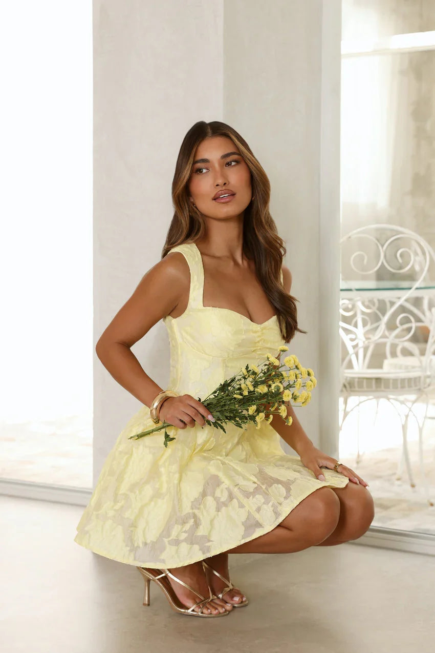 Sweetheart Textured Fit And Flare Mini Dress Yellow
