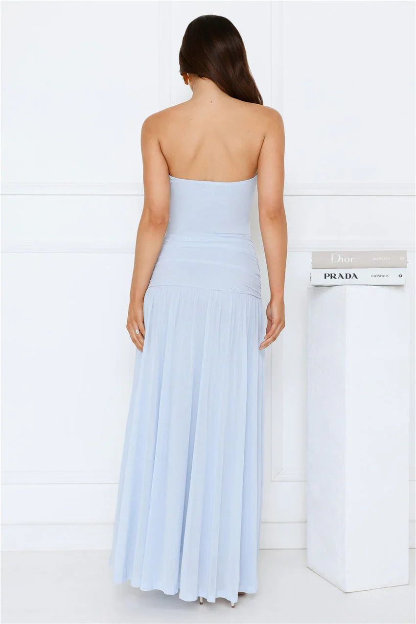 Spark Night Strapless Mesh Maxi Dress Blue
