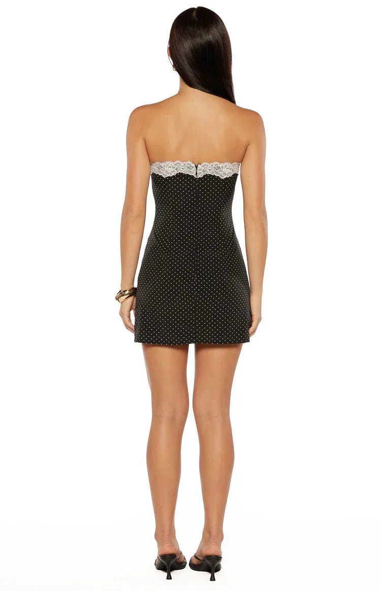 Earlette Black Polka Dot Lace Mini Dress