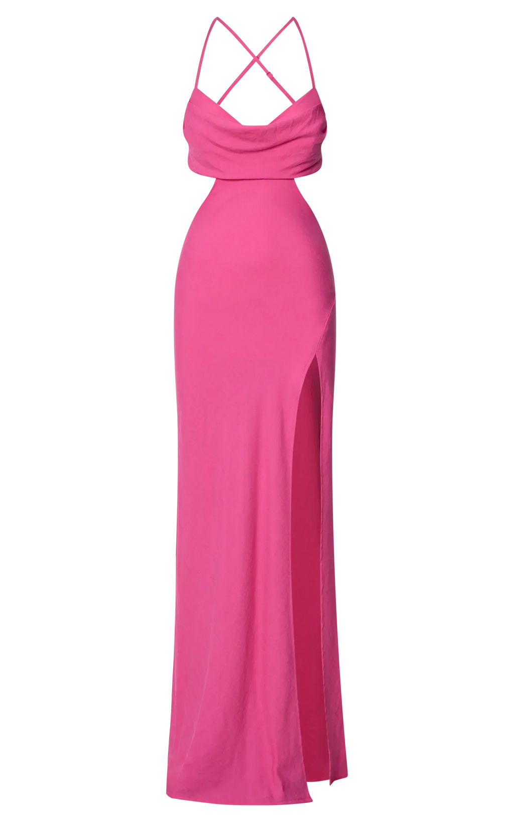 Reviena Maxi Dress - Cut Out Cowl Neck Dress in Hot Pink