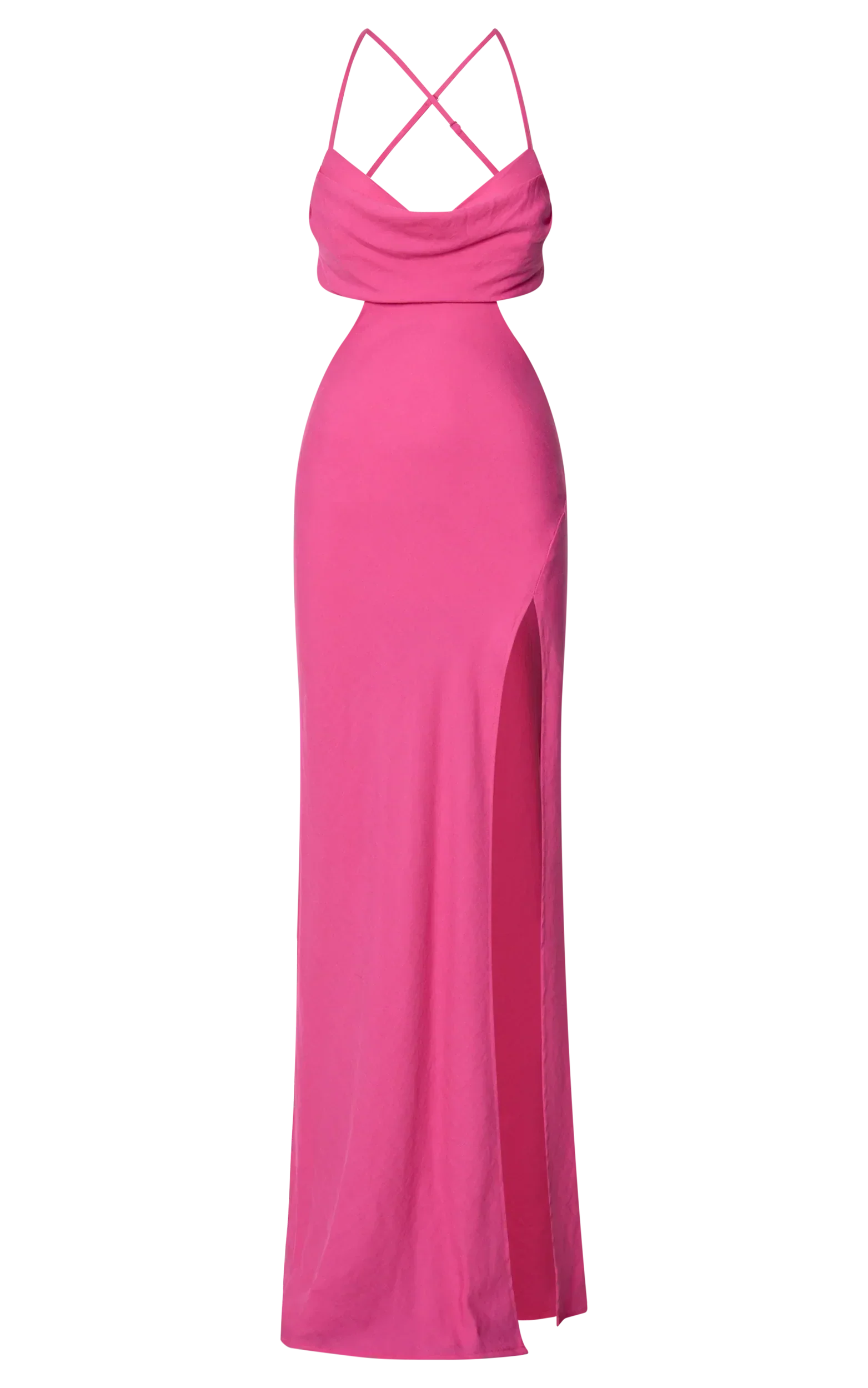 Reviena Maxi Dress - Cut Out Cowl Neck Dress in Hot Pink