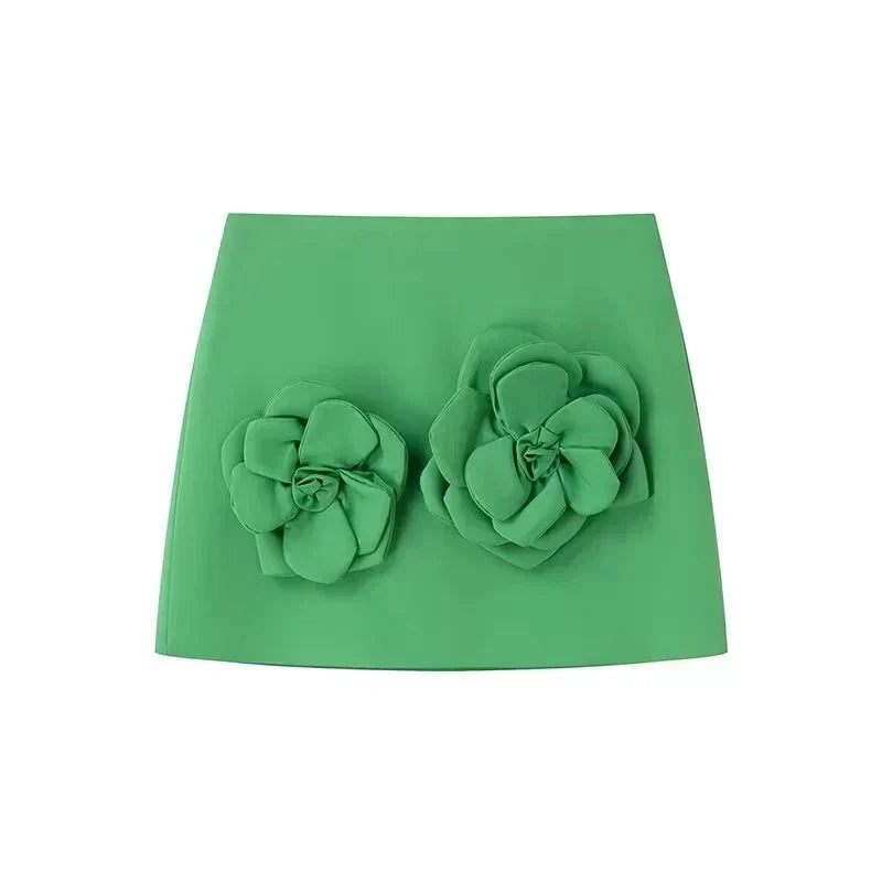 3D Flower Skirt and Sleeveless Crop Top Set