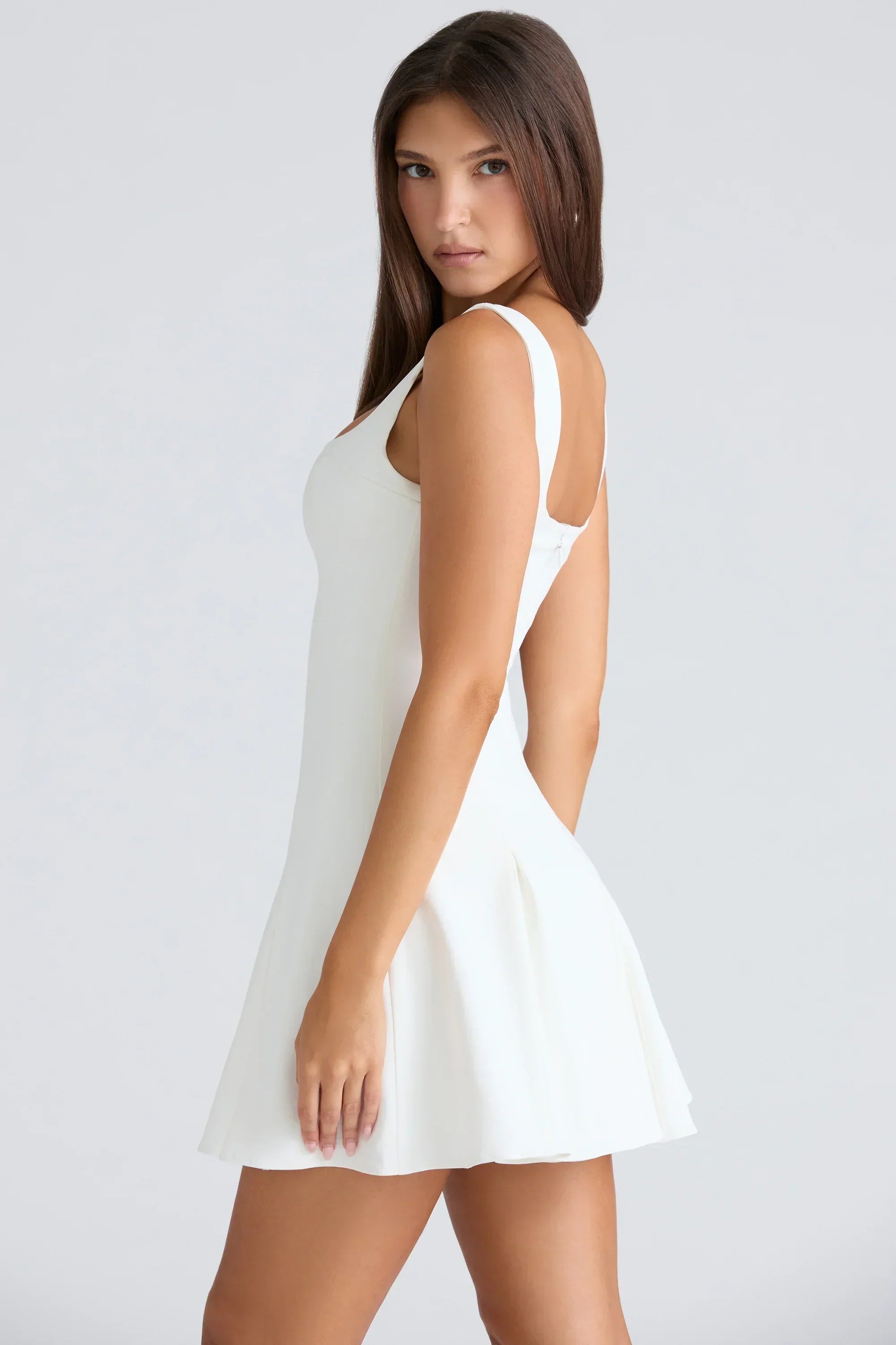 vintage ivory stretch crepe mini dress