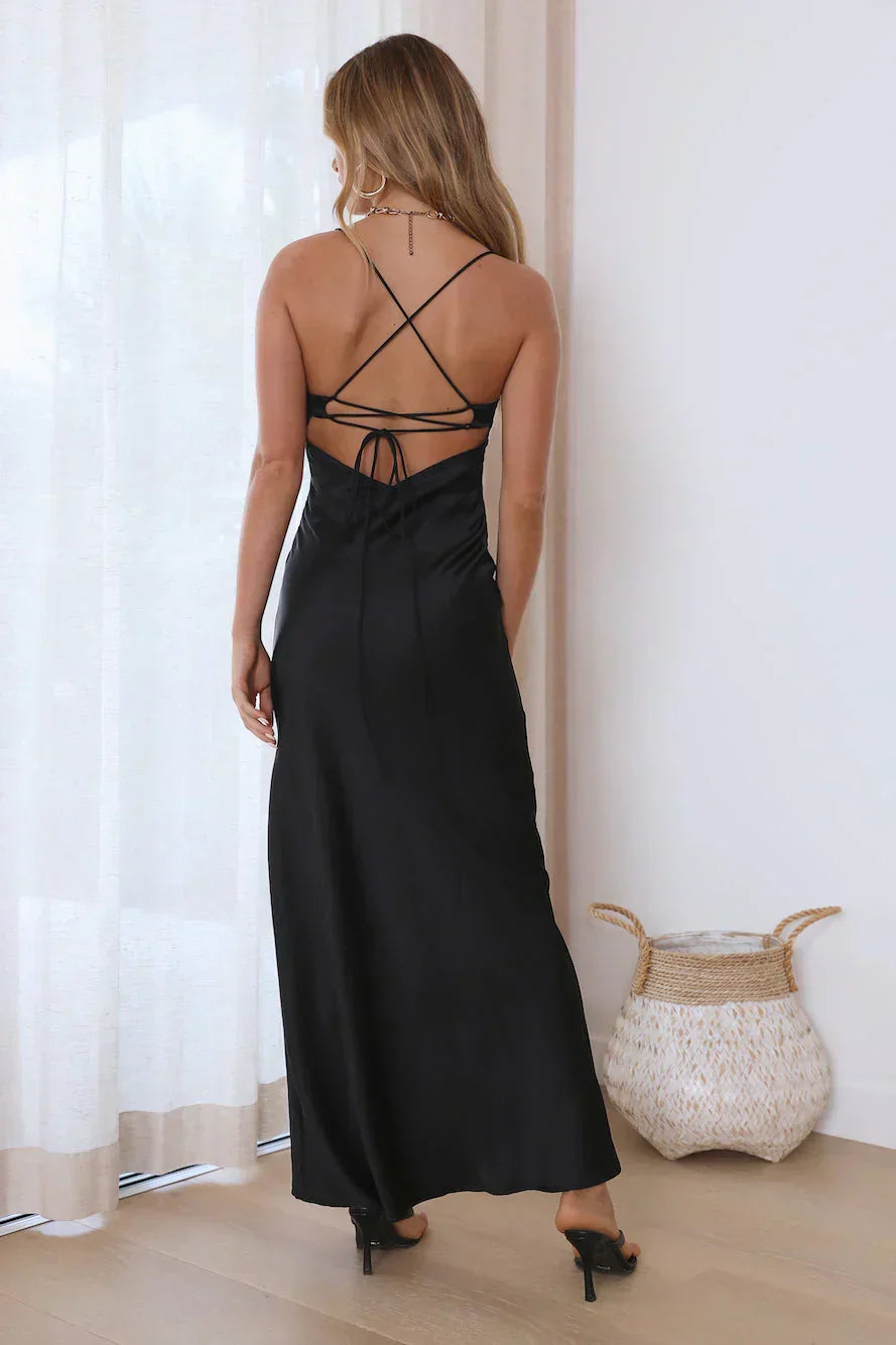 It'S Giving Style Satin Maxi Dress Black