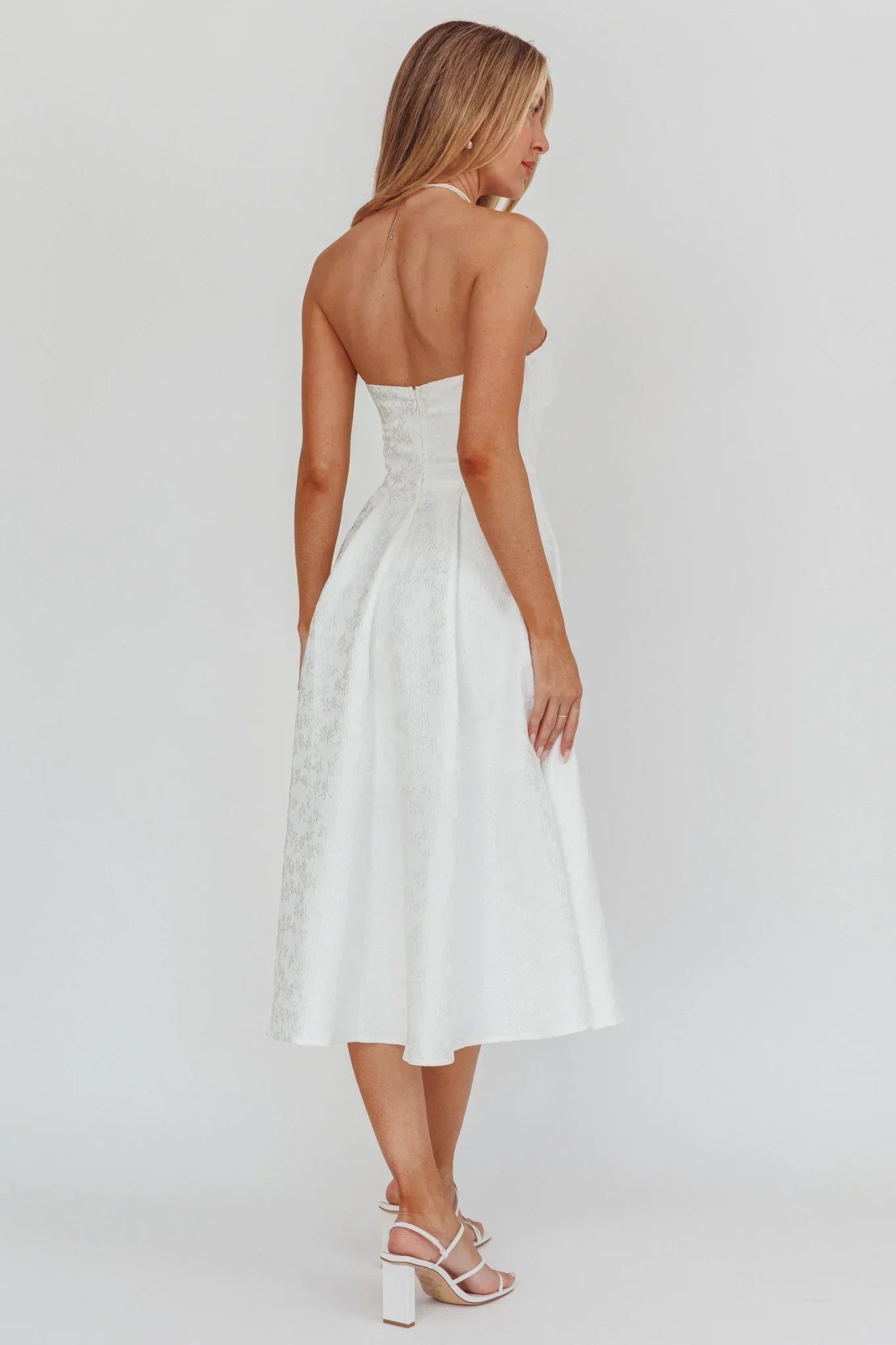 Worship Strapless A-Line Midi Dress White