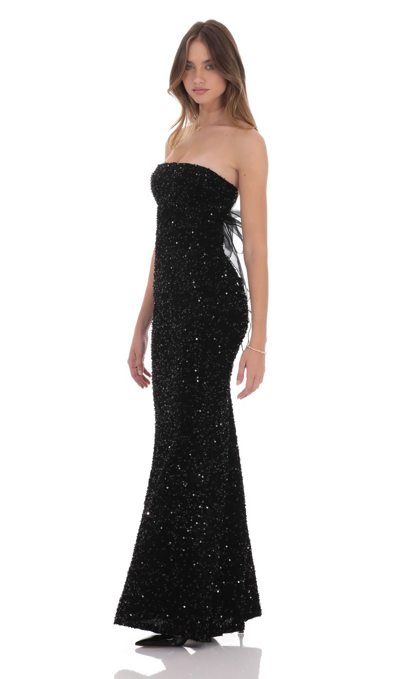 Velvet Sequin Strapless Maxi Dress in Black