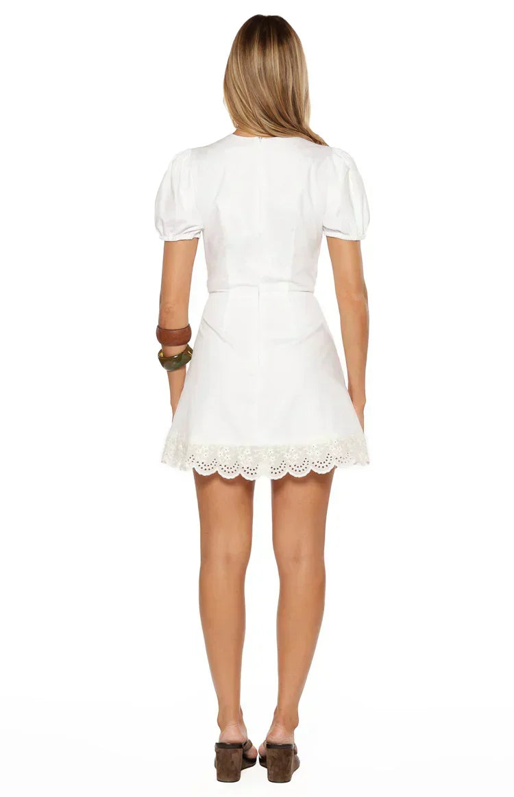 Nico White Broderie Trim Mini Dress - PRE ORDER