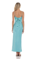 Satin Back Tie Maxi Dress in Aqua