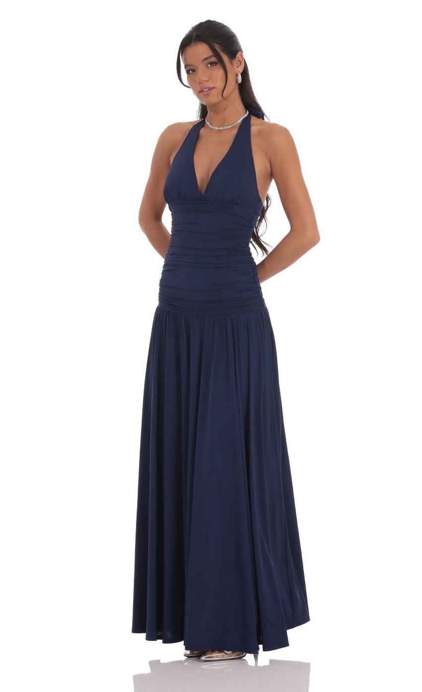 Halter Drop Waist Maxi Dress in Navy