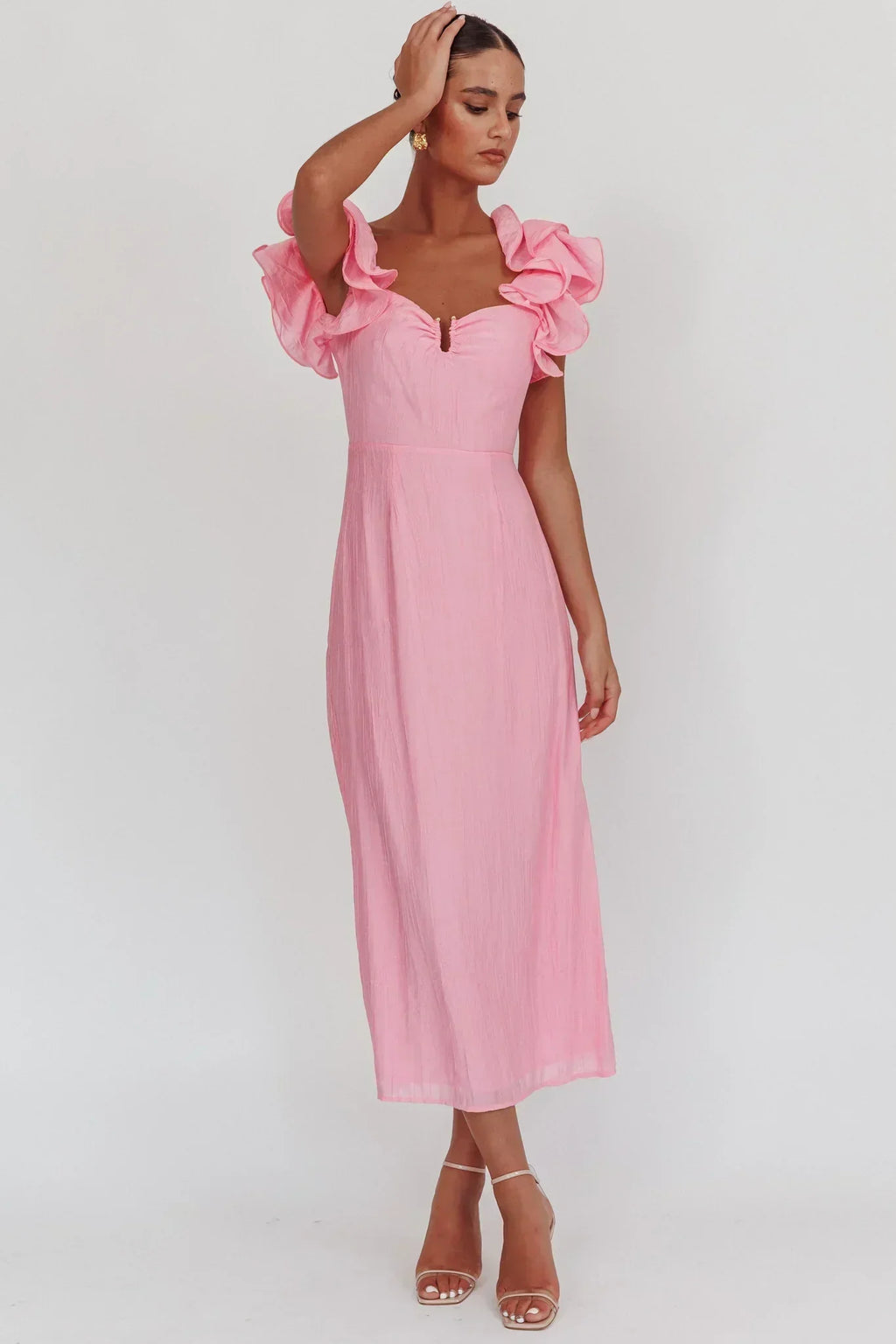 Sunday Dreams Ruffle Strap Maxi Dress Pink