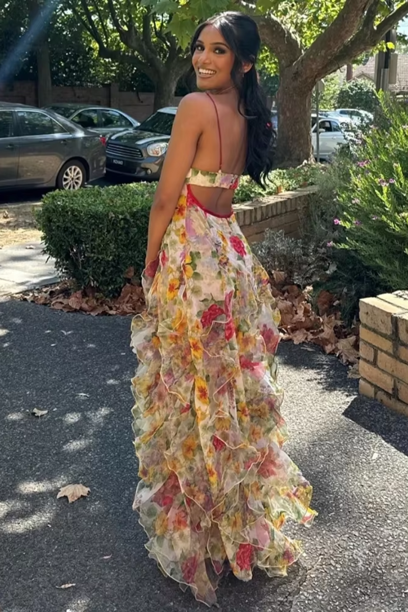 Floral Print Ruffled Maxi Dress