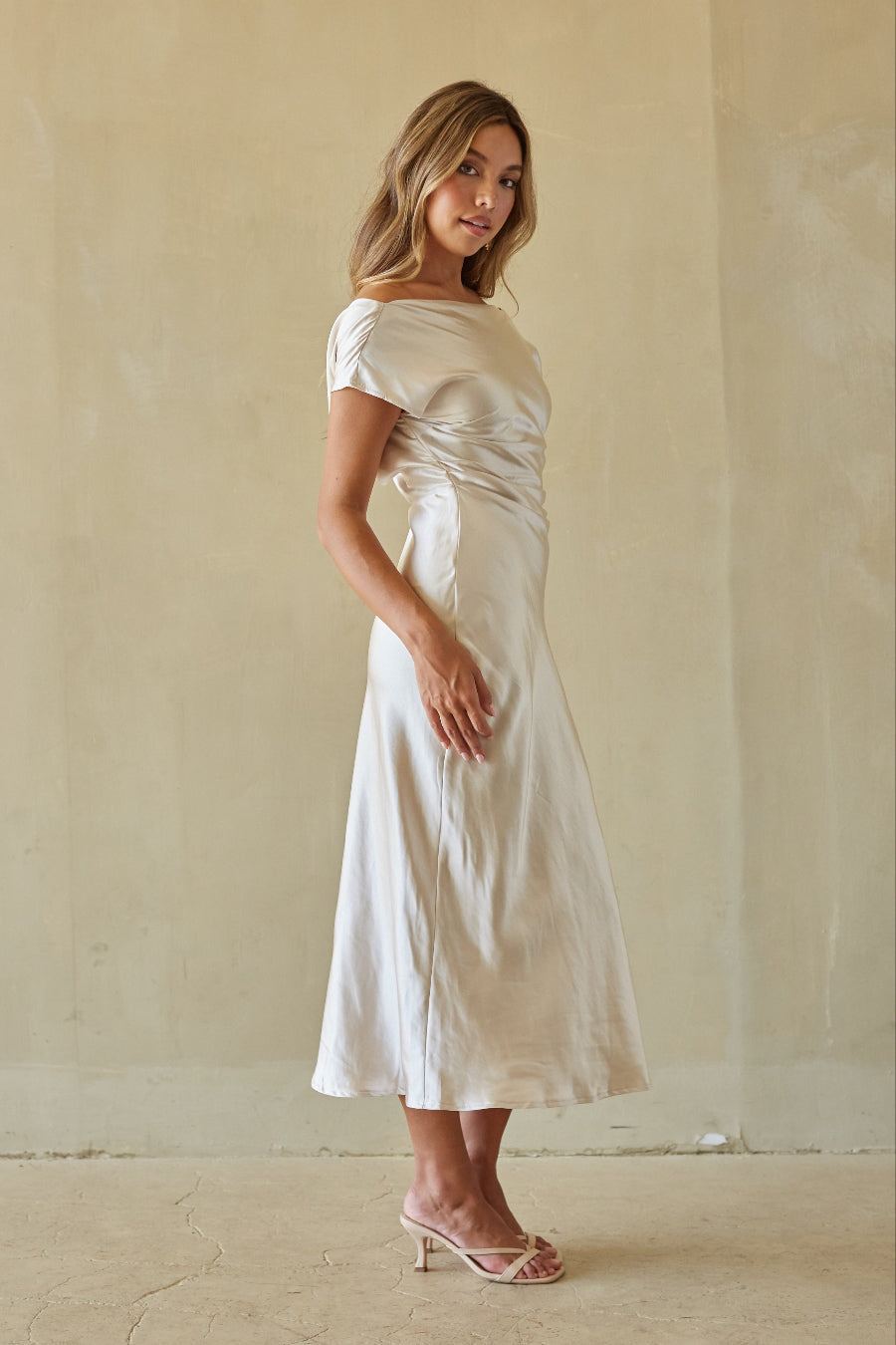 Kaiden Satin Cowl Midi Dress