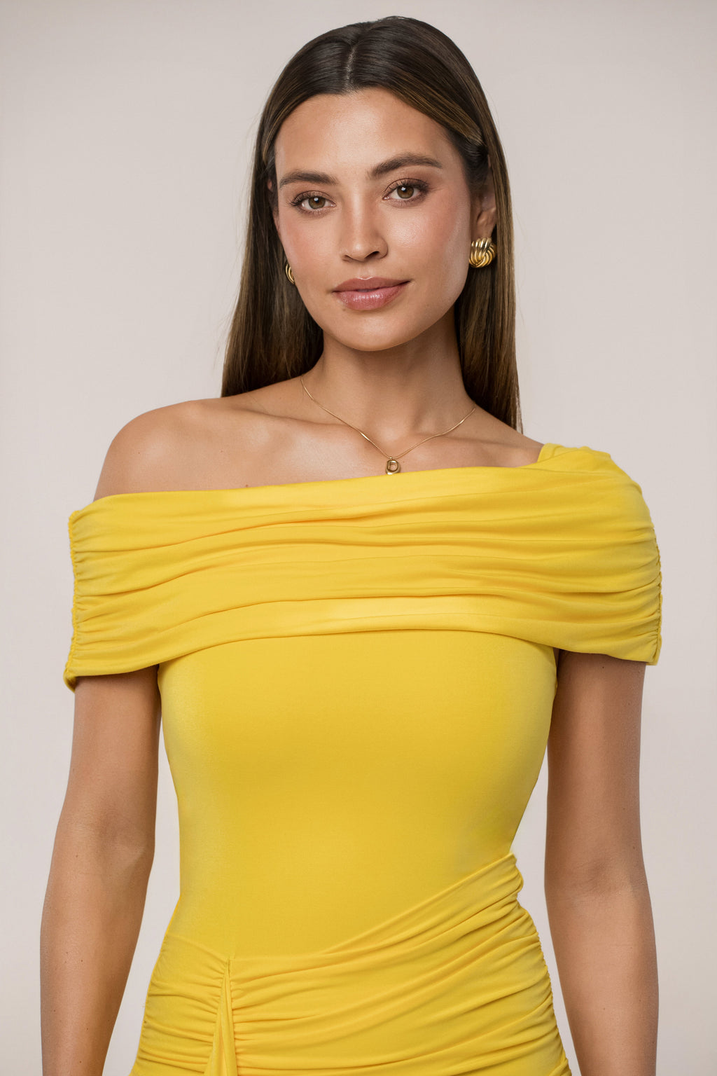 Off The Shoulder Drape Mini Dress