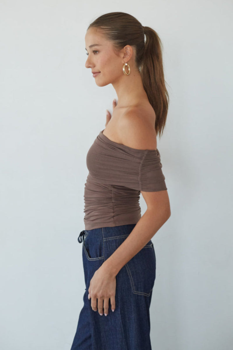 Vada Off the Shoulder Mesh Top