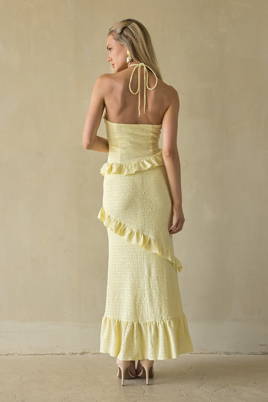 Vanita Ruffled Halter Maxi Dress