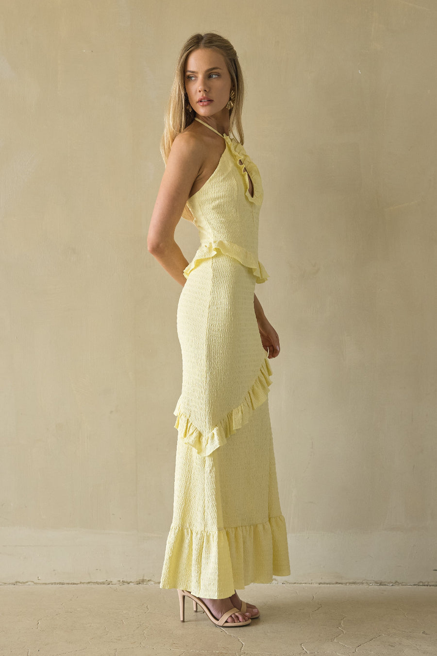 Vanita Ruffled Halter Maxi Dress
