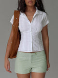 Tyrin Lace Trim Short Sleeve Shirt White