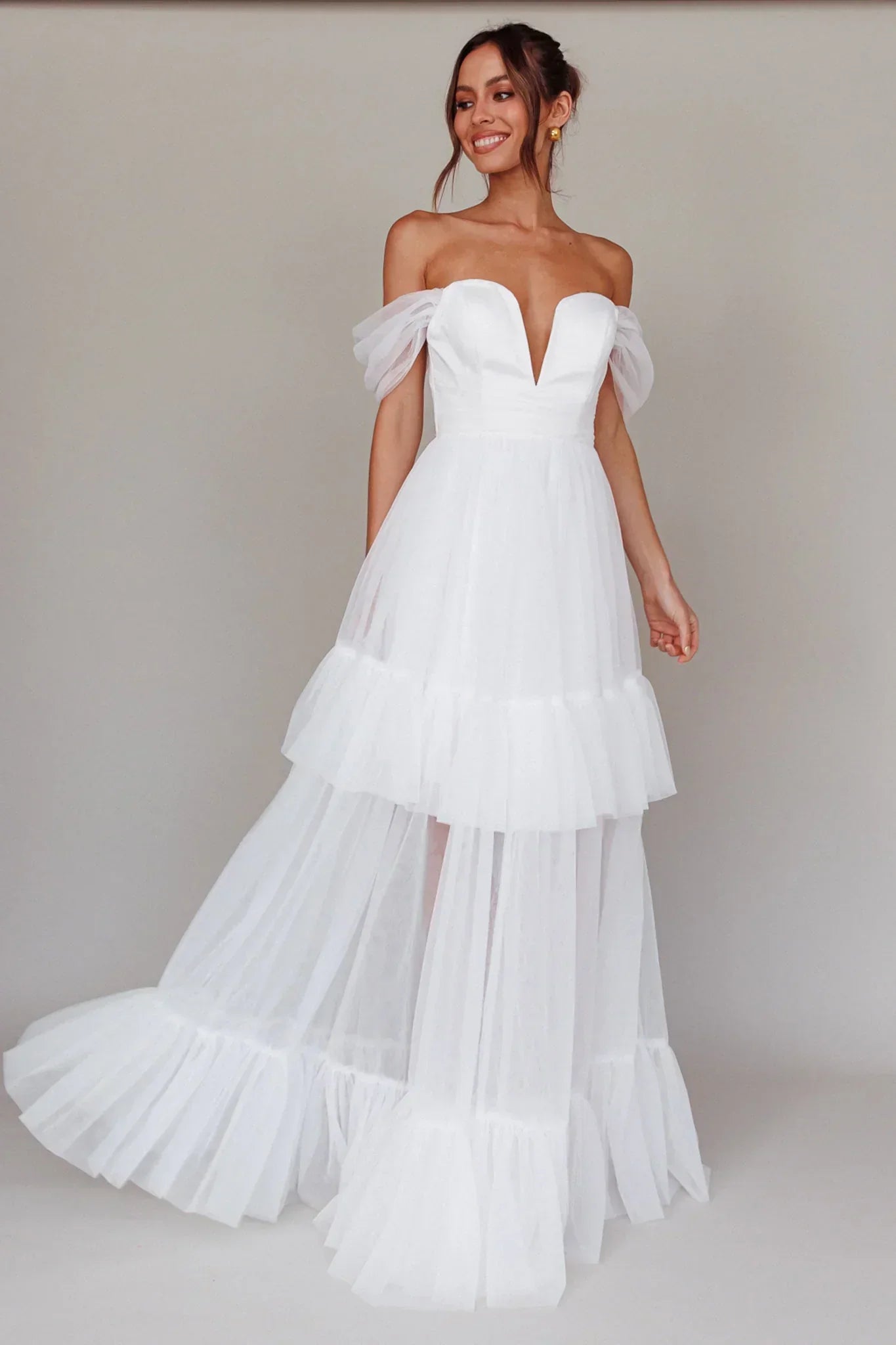 Pixi Off Shoulder Maxi Dress White