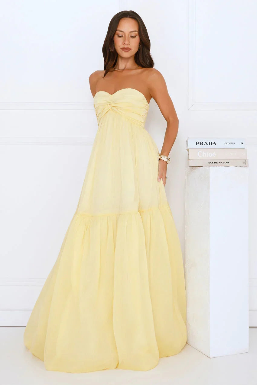 Unforgettable Style Strapless Maxi Dress Yellow